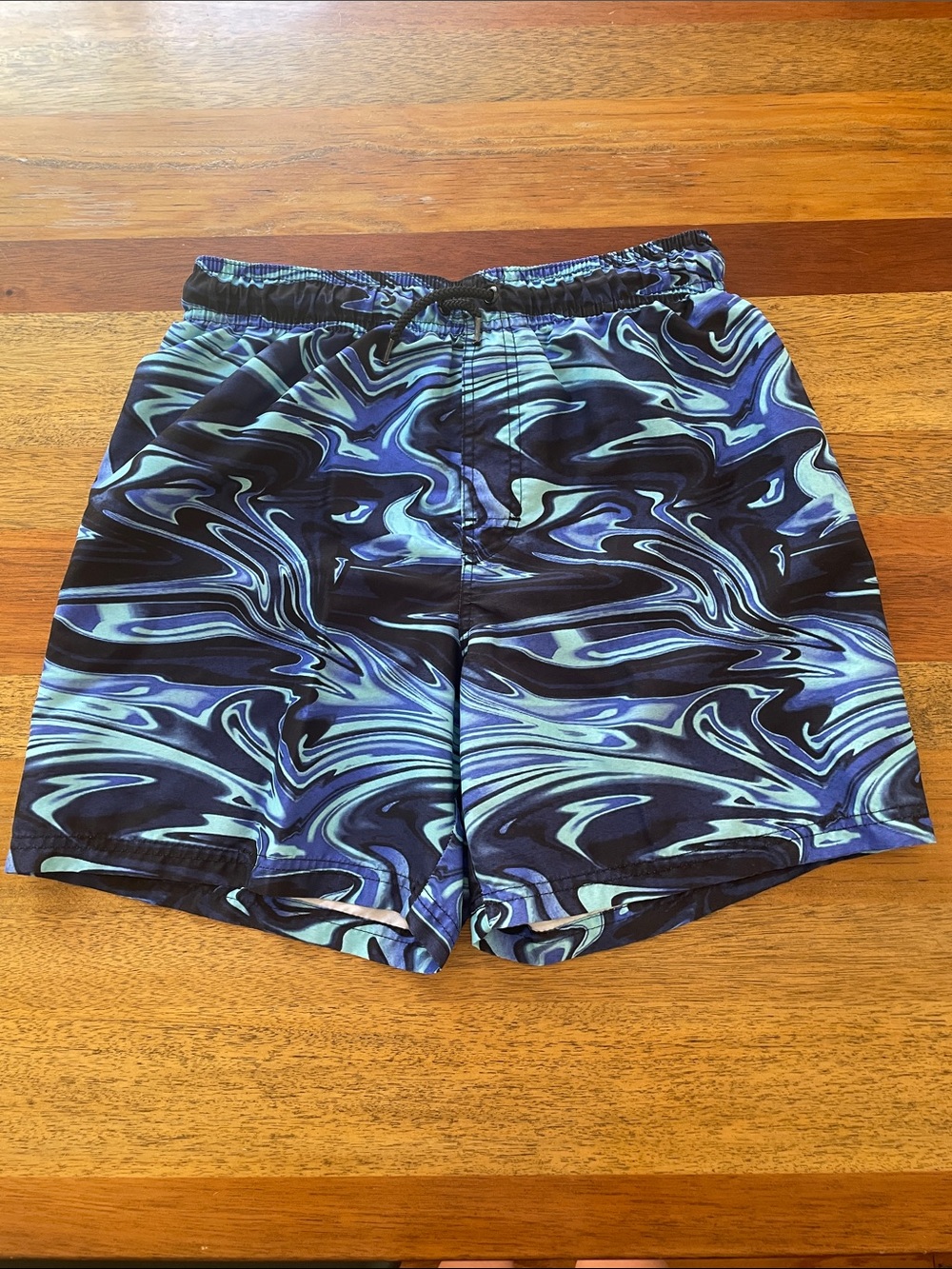 Kids Blue & Black Swirl Swim Trunks